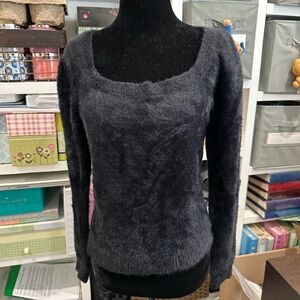 Astr Black Crew Neck Sweater with Fuzzy Texture